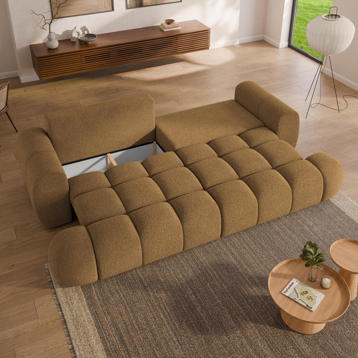 BETTSOFA DAFNE Orange Bucle-Stoff mit Schlaffunktion - Orange, Textil (300/88/113cm) - MASSENO