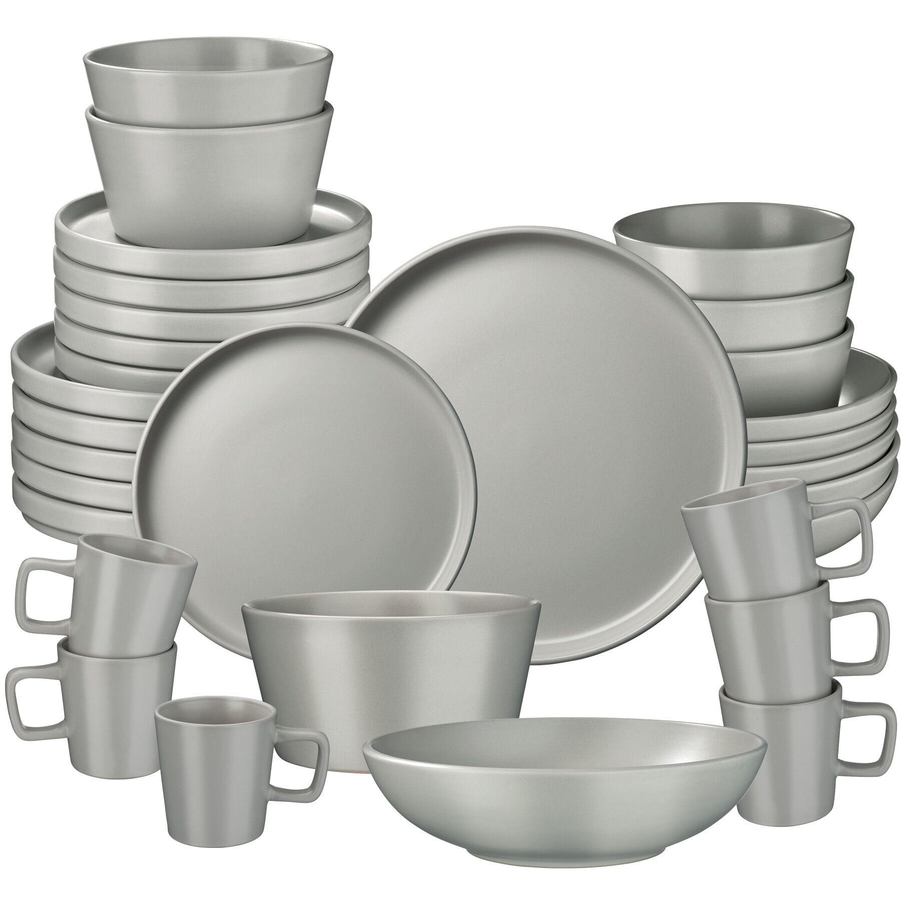 KOMBISERVICE Una,ineinander stapelbar,grau - Grau, Keramik (26/2.3/26cm) - tectake