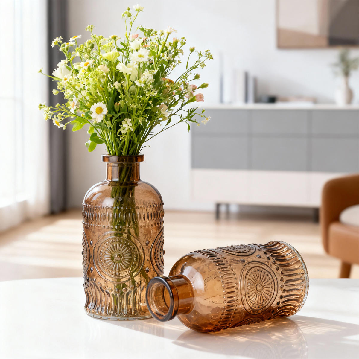 12XSKLENENÁ váza - svetlohnedá, sklo (6/13cm) - Relaxdays