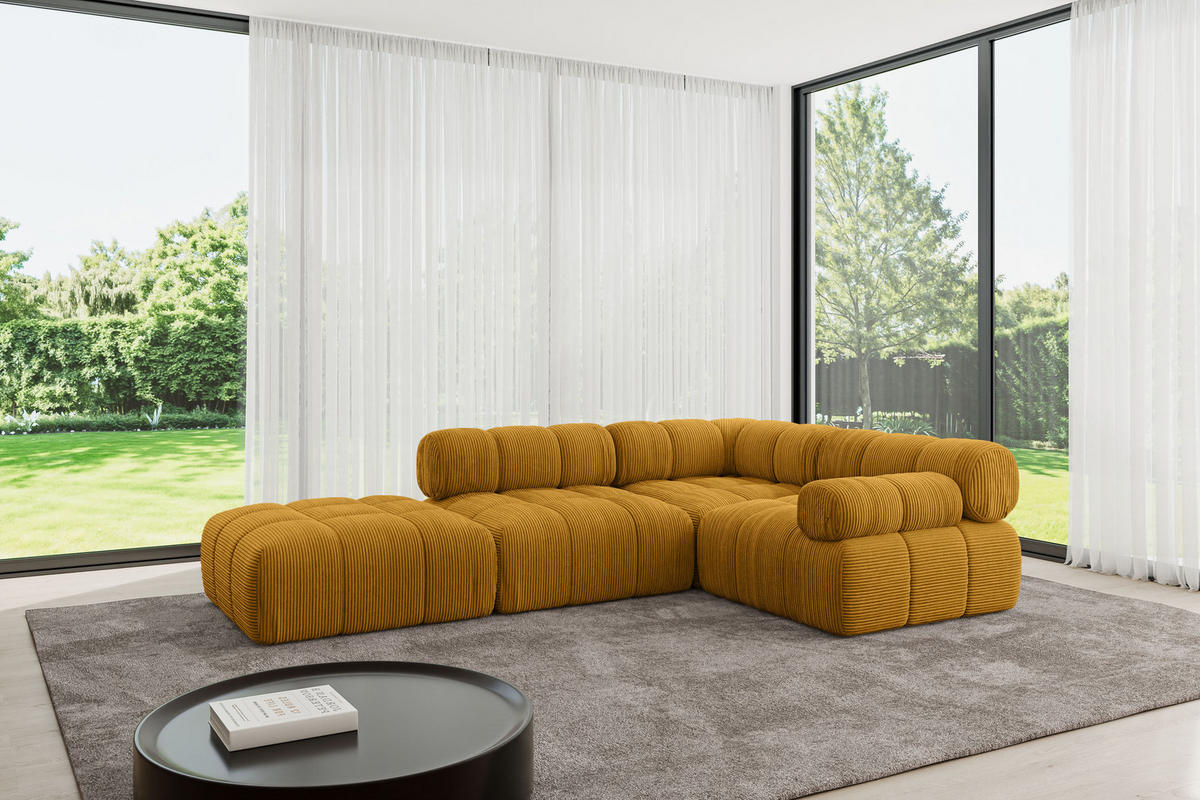 ECKSOFA modulares Sofa Felto-L1 - 285x190x70 cm Senfgelb Cord - Currygelb, Holzwerkstoff/Textil (285/190cm) - ALTDECOR