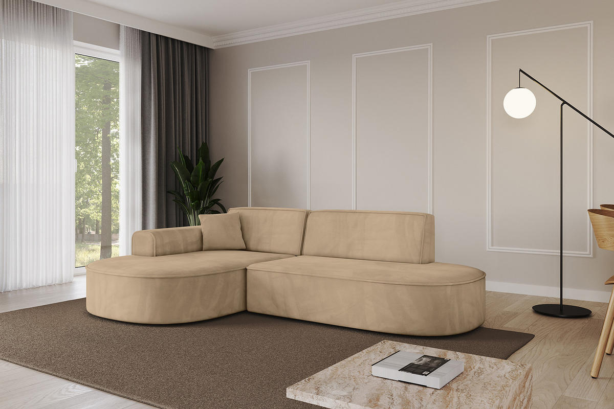 ECKSOFA Ottomane Links MARI-L1 - 243x171x79 cm Taupe Velours - Taupe/Schwarz, Holzwerkstoff/Kunststoff (243/171cm) - ALTDECOR