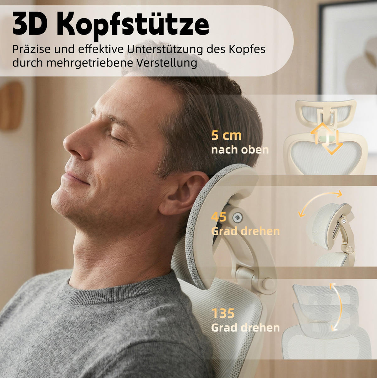 DREHSTUHL 67/67/129 cm grau aus Mesh mit 3D-Kopfstütze und klappbarer Rückenlehne - Grau, Textil (62/129/48.5cm) - OKWISH