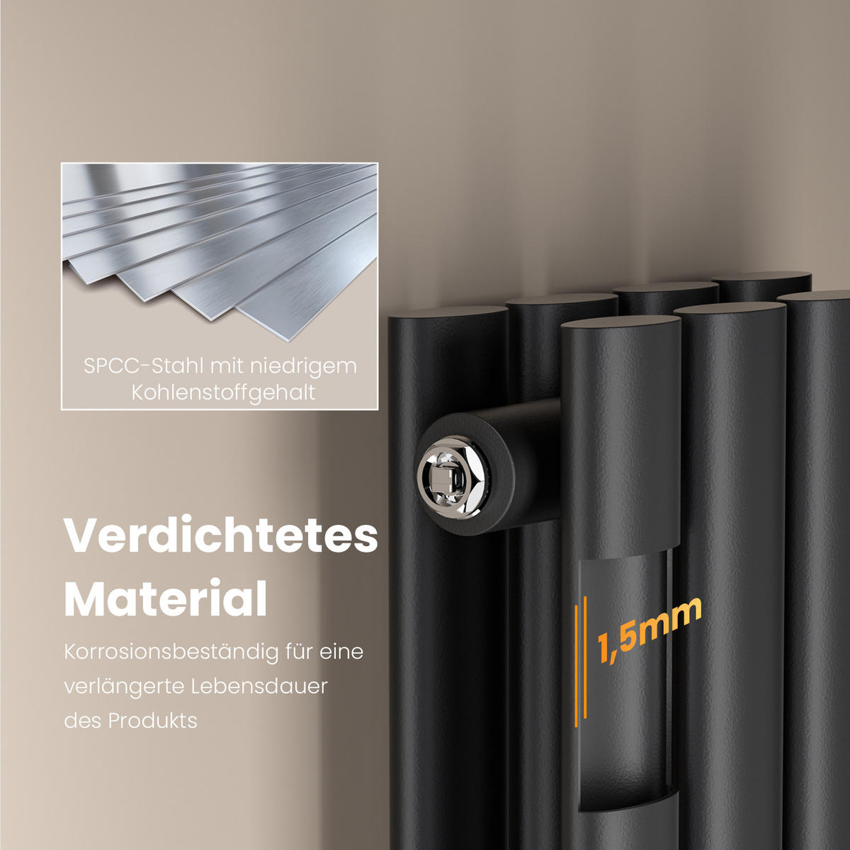 HEIZKÖRPER Doppelrohr vertikal montierbar Anthrazit 24/160/8,1 cm - Anthrazit, Metall (24/160/8cm) - EMKE