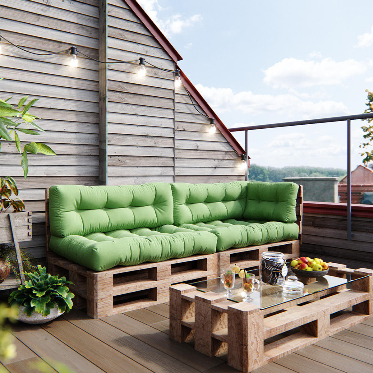 PALETTENKISSEN SET Flocken Grün 5 Teile - Grün, Textil (120/15/80cm) - Vicco