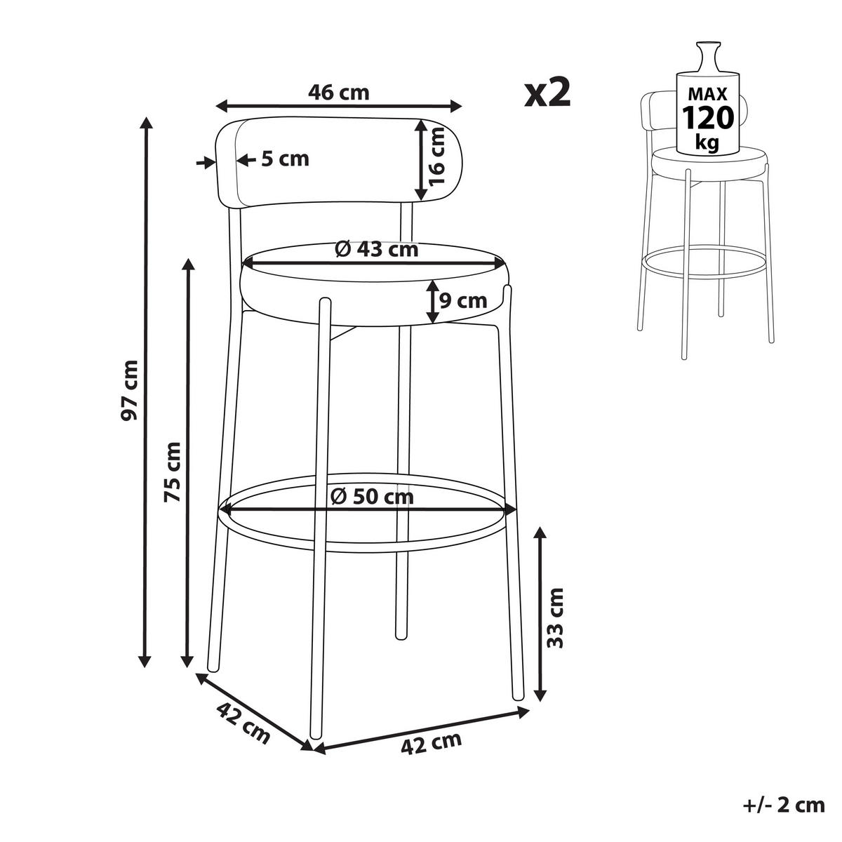 BARSTÜHLEN 2er-Set Bouclé Hellgrün Allison - Grün, Textil (50/97/50cm) - Beliani