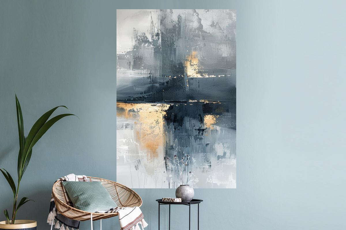 WANDTATTOO Kunst - Grau - Gold - Abstrakt 80x120 cm - Dunkelgrau, Kunststoff (80/120/0.1cm) - MuchoWow