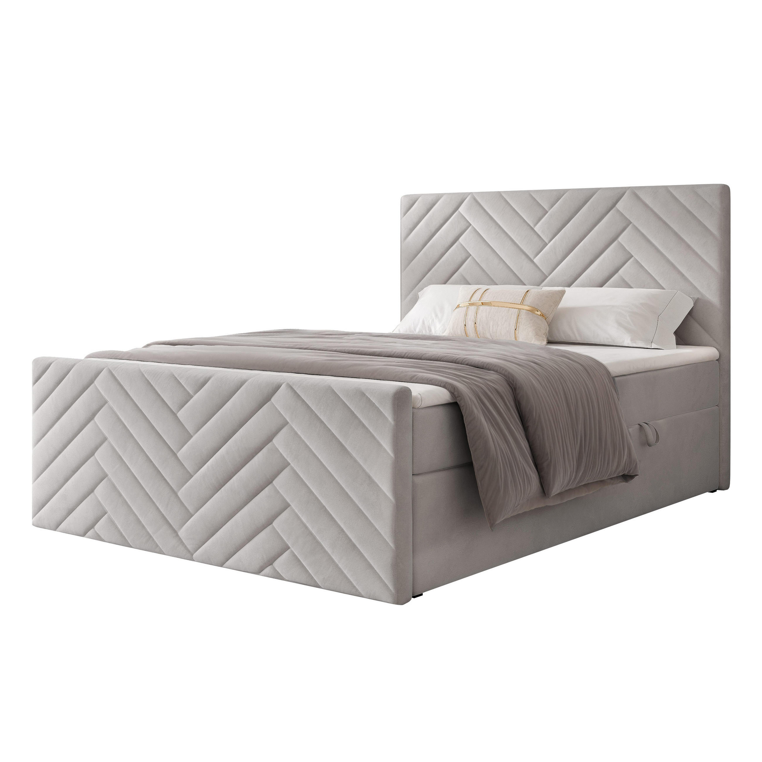 BOXBETT NEREA PLUS 200/200 cm mit Matratze und Topper, Grau - Grau, Holzwerkstoff/Textil (200/200cm) - Idohome