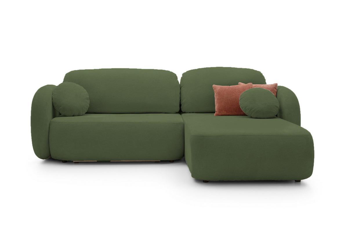 ECKSOFA OLIO L-Form Schlaffunktion mit Bettkasten, lose Rückenkissen, freistehend, RECHTS 248x174 cm Green - Grün, Holz/Textil (248/174cm) - DomoHome