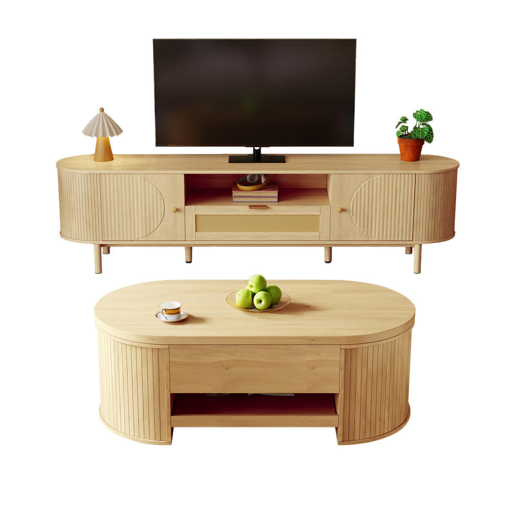 TV-SCHRANK SET Höhenverstellbar Couchtisch Stauraum MDF - Braun, Holz (60.96/14.61/125.1cm) - FLIEKS