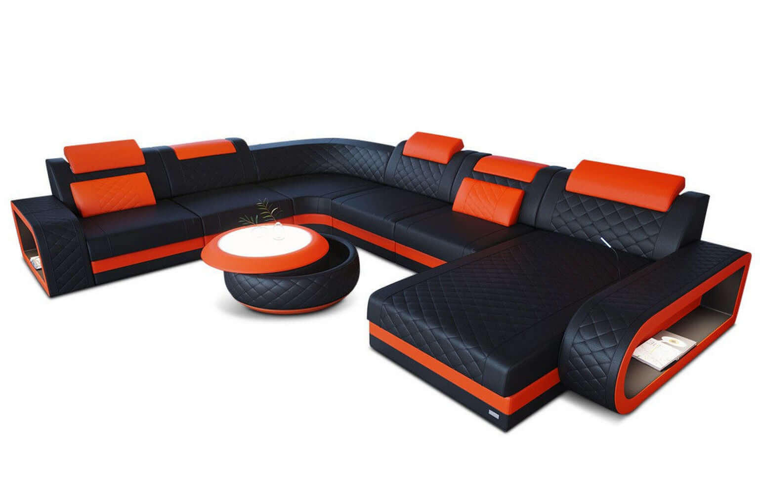 WOHNLANDSCHAFT Berlin U-Form Mini Schwarz Orange Kunstleder - Rot/Schwarz, Textil (264/80/362cm)