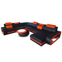WOHNLANDSCHAFT Berlin U-Form Mini Schwarz Orange Kunstleder - Rot/Schwarz, Textil (264/80/362cm)