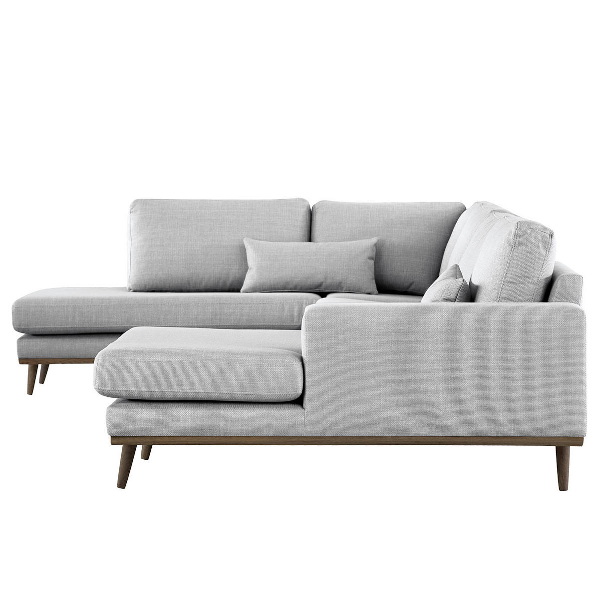 WOHNLANDSCHAFT mit Longchair - Eichefarben/Hellgrau, Eichenholz/Holz (371/81/219cm) - home24