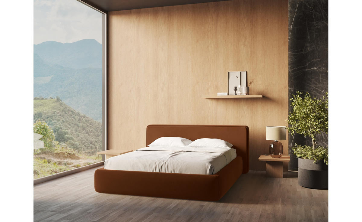 POLSTERBETT mit Bettkasten und Lattenrost 200x225 Orange - Terracotta/Schwarz, Kunststoff/Textil (160/200cm) - Makamii