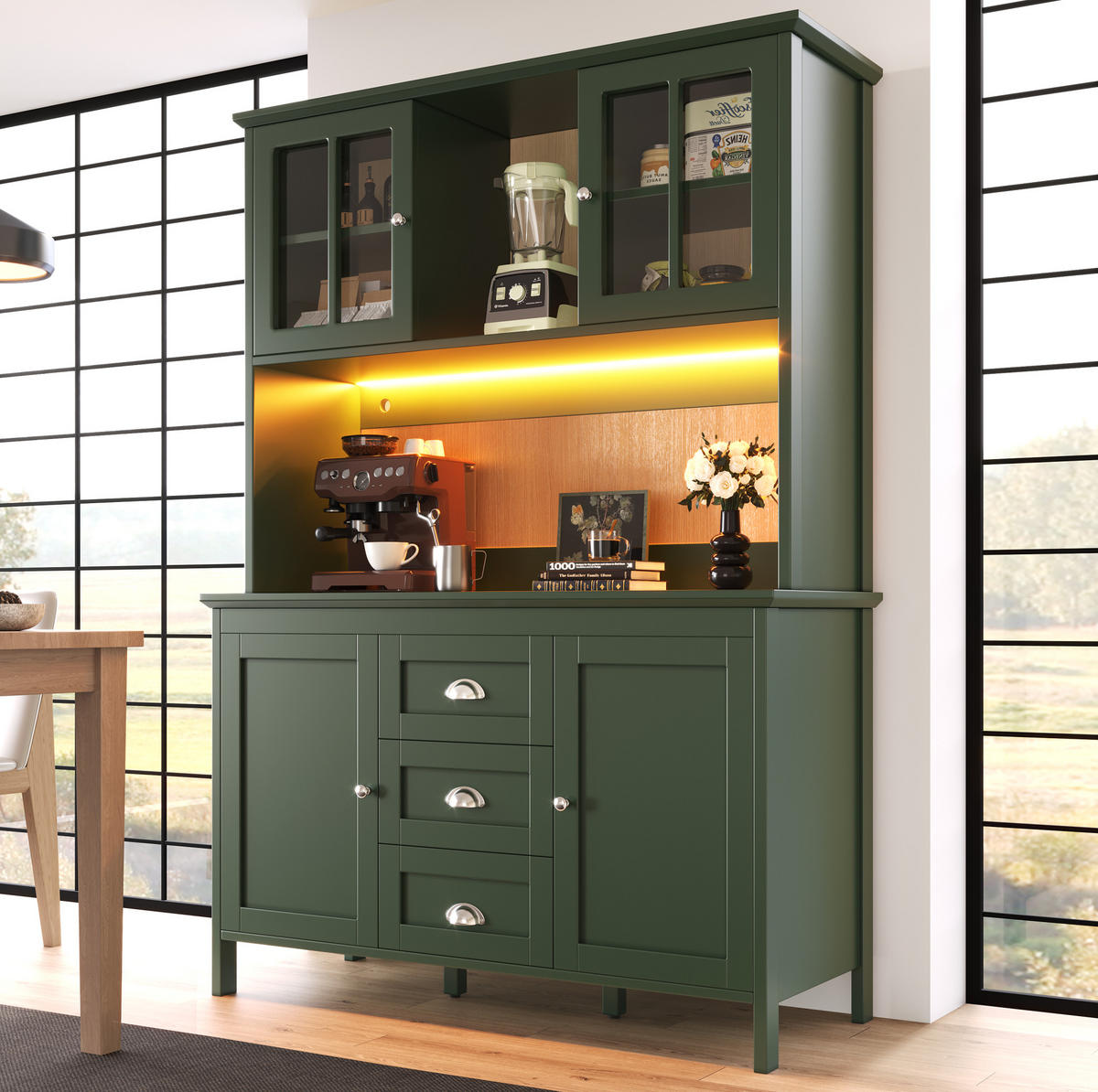 KÜCHENSCHRANK mit LED 120 x 40 x 179 cm MDF Grün - Grün, Holzwerkstoff (40/179/120cm) - Meubliv
