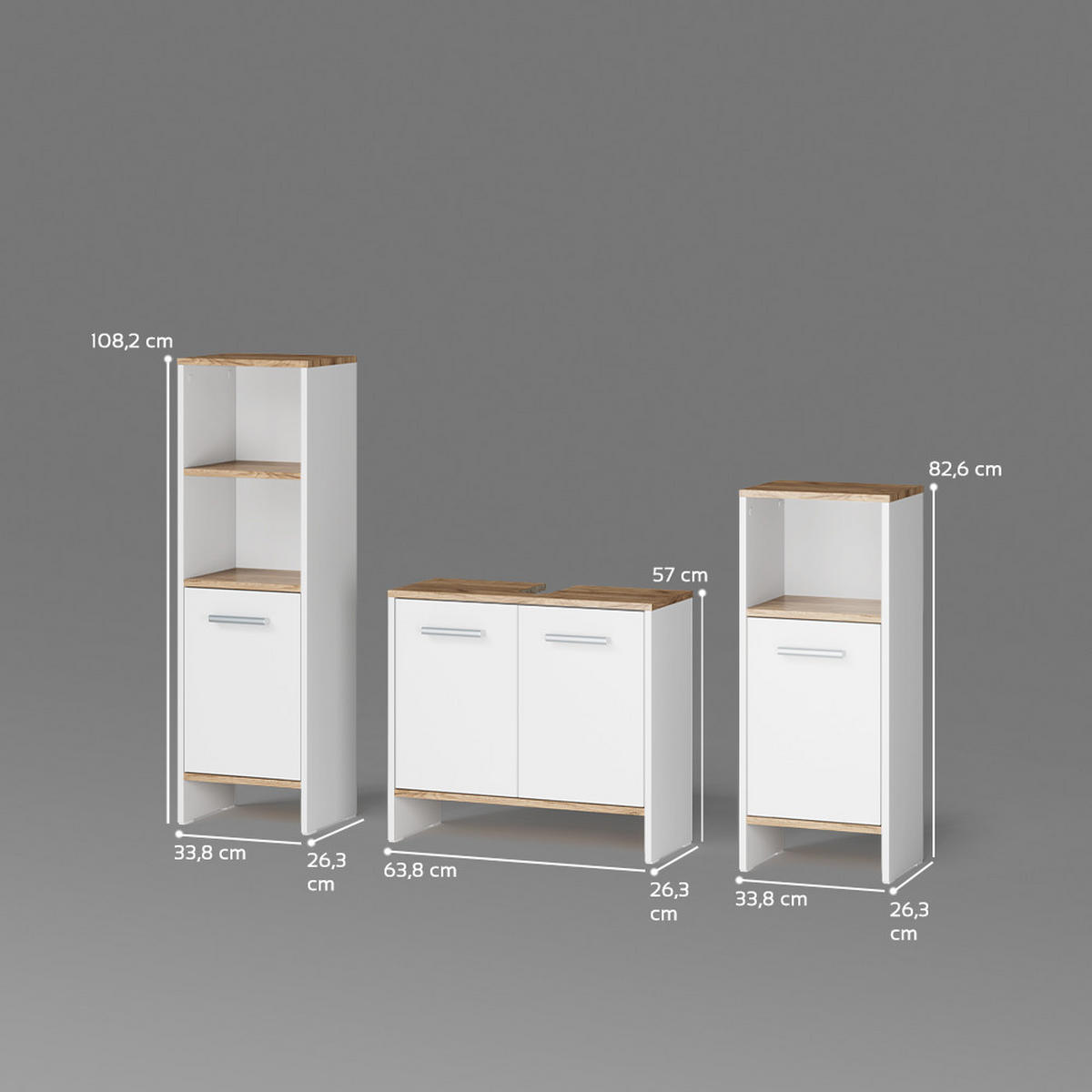 BADMÖBEL-SET Amalfi Weiß/Goldkraft Eiche 3-teilig - Honigeiche/Weiß, Holzwerkstoff (131.4/108.2/26.3cm) - Livinity®