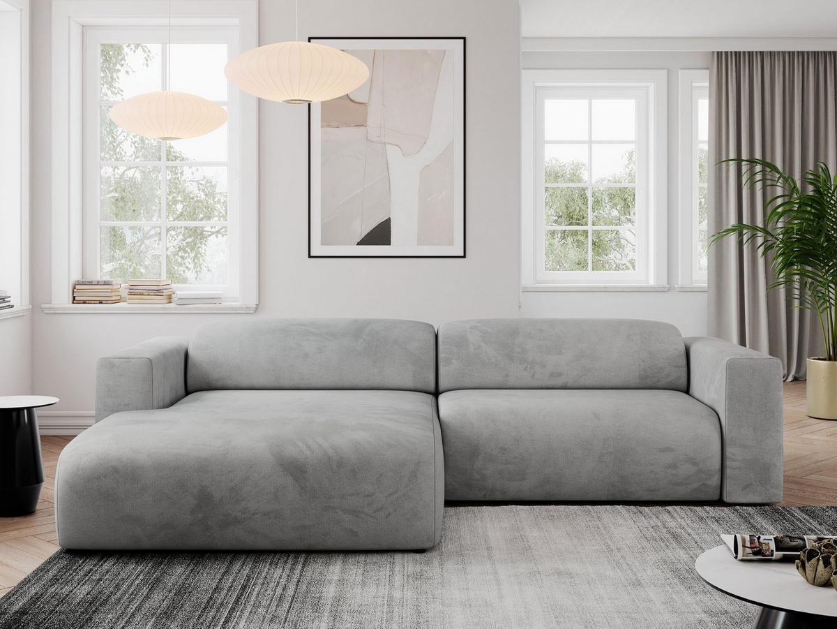 ECKSOFA PASADENA Hellgrau Velvet - Links Seite - Hellgrau/Schwarz, Kunststoff/Textil (288/180cm) - MKS
