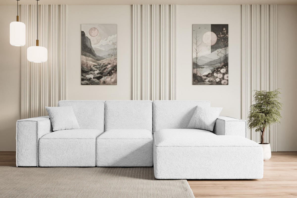 ECKSOFA Ottomane Rechts SERRA-L - 266x165x73 cm Weiß Bouclé - Schwarz/Weiß, Holzwerkstoff/Kunststoff (266/165cm) - ALTDECOR