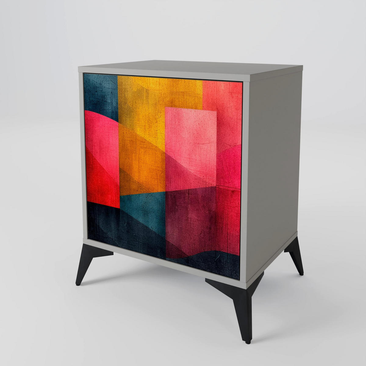 SIDEBOARD COLORFUL SOUNDS, Grau, 57,5x42x75,5 cm, Goldfarbene Metallfüße - Goldfarben/Multicolor, Holzwerkstoff/Metall (57.5/75.5/42cm) - SpaceRebels