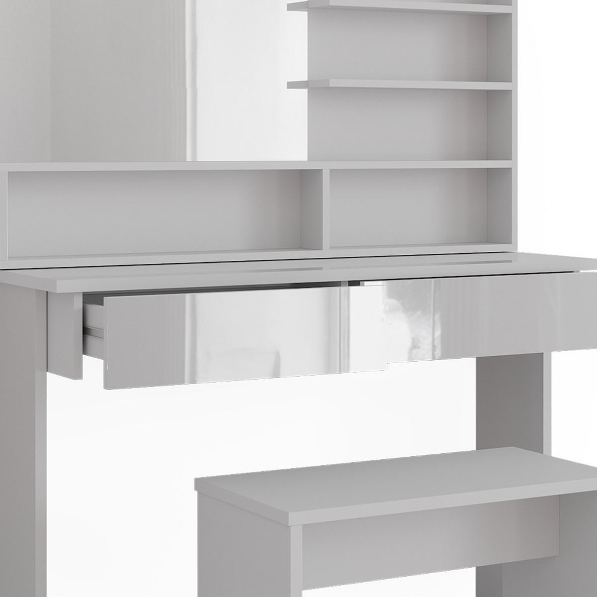SCHMINKTISCH Azur Weiß 120 cm mit Bank - Weiß Hochglanz/Weiß, Holzwerkstoff (120/83.5/40cm) - Vicco