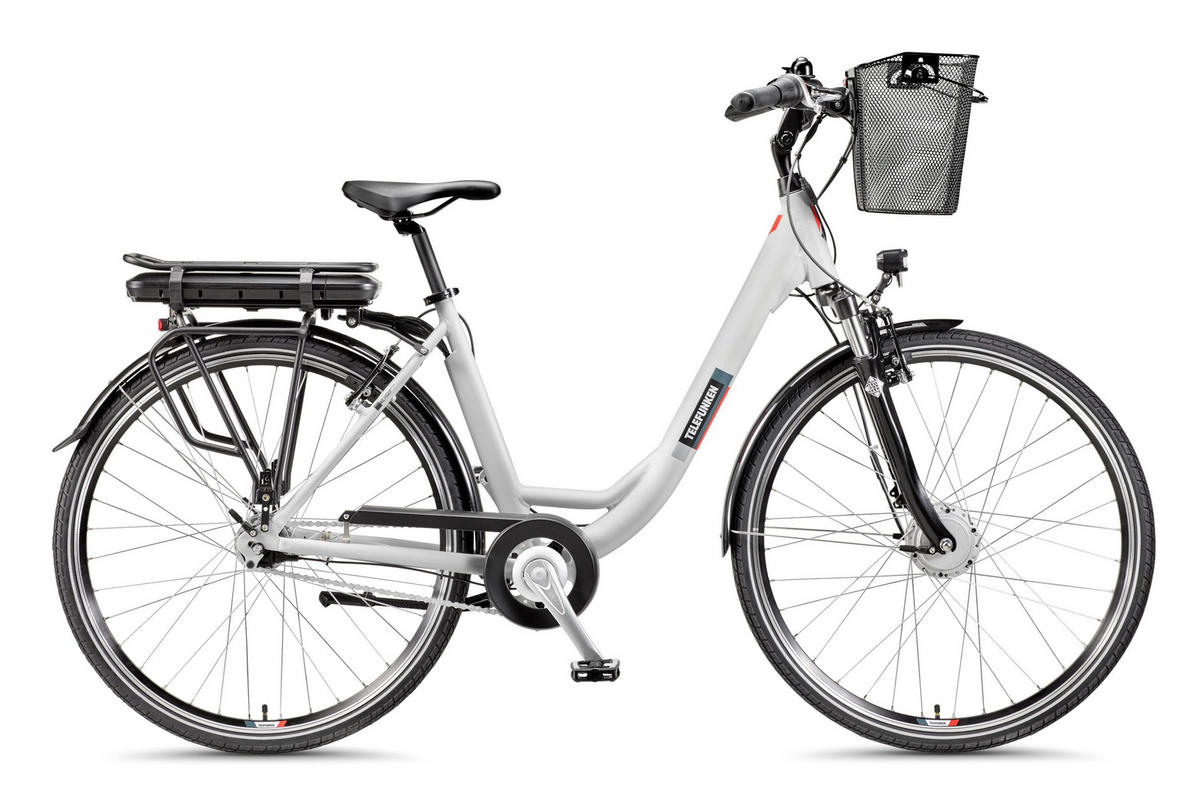 E-BIKE Cityrad Multitalent RC667 28 Zoll Elektrofahrrad 536,5 Wh Frontmotor 7-Gang-Kettenschaltung - Weiß, Metall (110cm) - Telefunken