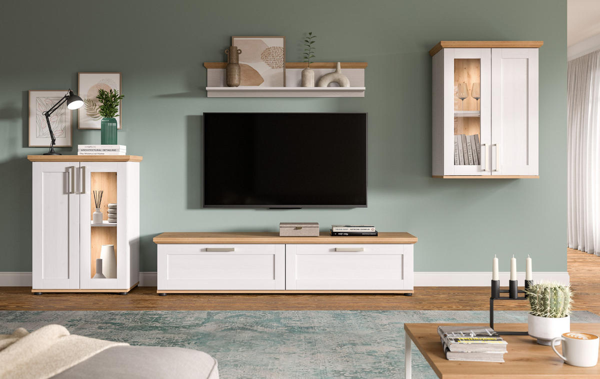 VITRINE weiß Lärche, Eiche Artisan 64 cm, Highboard im Landhaus-Stil - Silberfarben/Schwarz, Holzwerkstoff/Kunststoff (64/88/37cm) - Inn.Furn