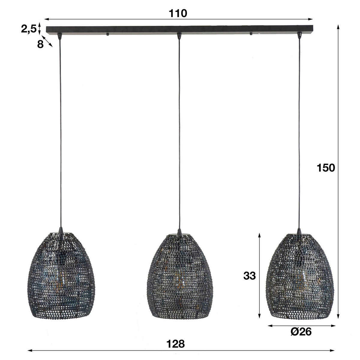 HÄNGELEUCHTE Ova Grau 128/28/ 150 cm - Grau, Metall (128/28/150cm) - Hoyz Collection