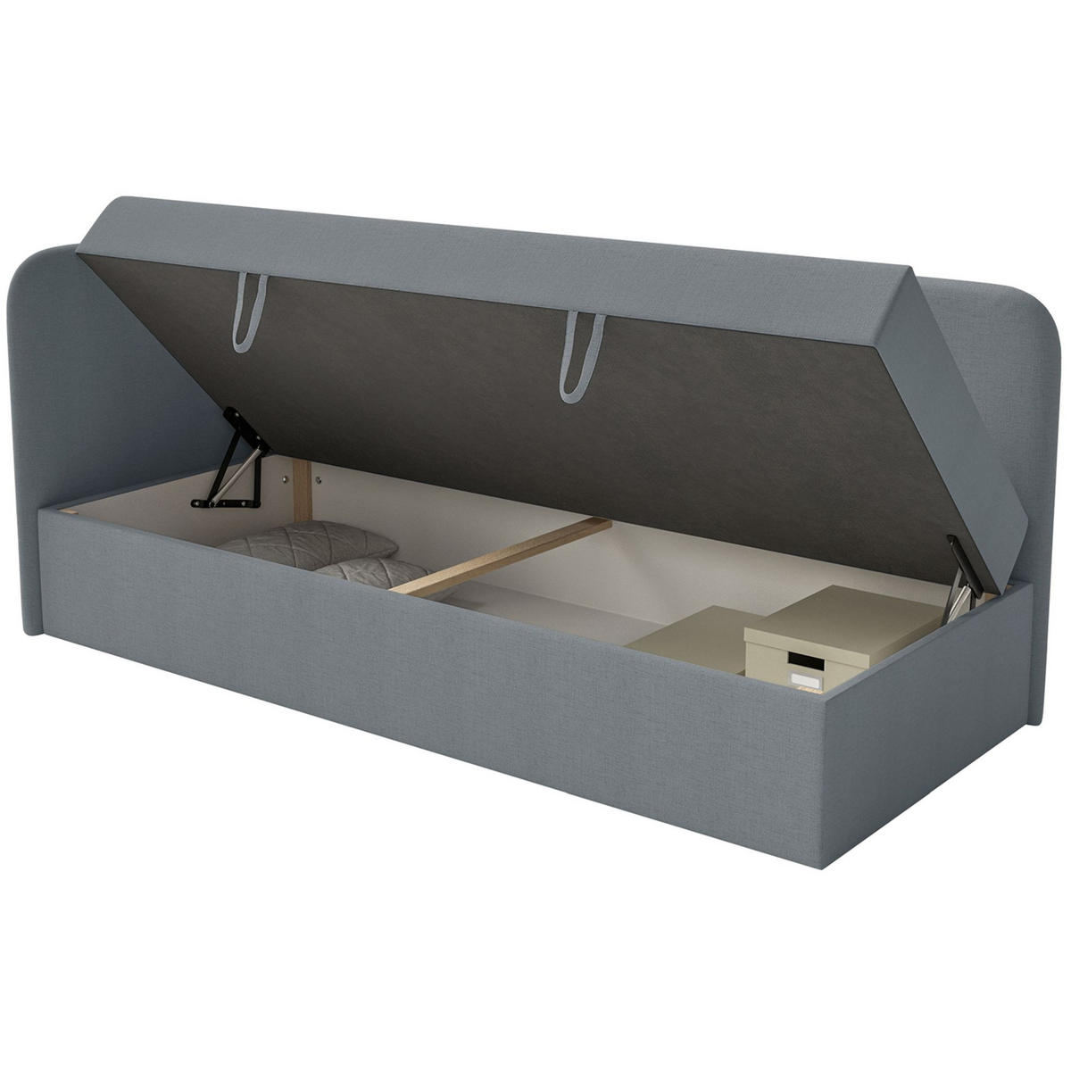 JUGENDBETT Calmmo Dunkelgrau mit Chenille-Bezug, Kopfteil links - Dunkelgrau, Textil (90/200cm) - Selsey