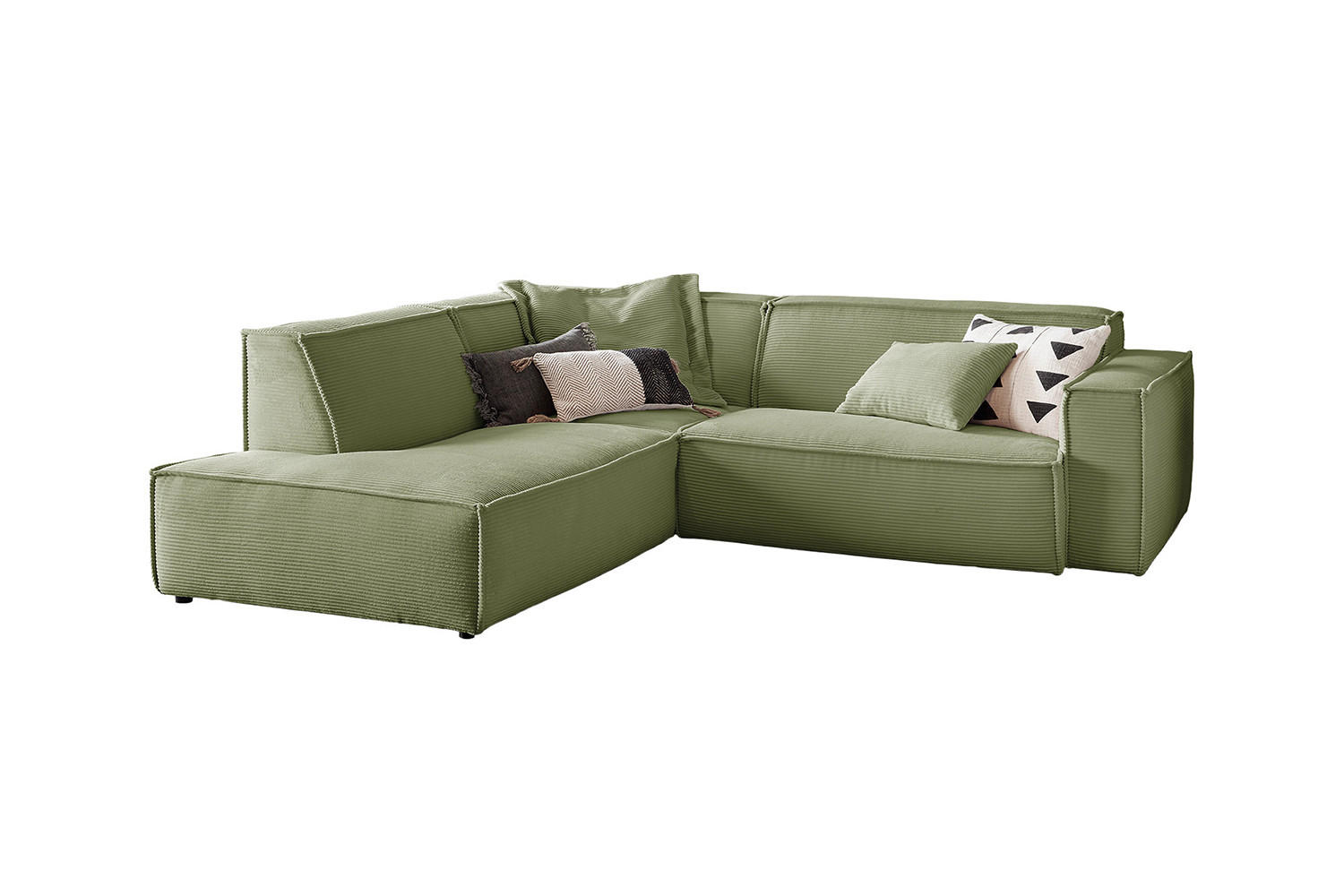 ECKSOFA SAMU Grün Cord - Schwarz/Olivgrün, Textil (254/224cm) - KAWOLA