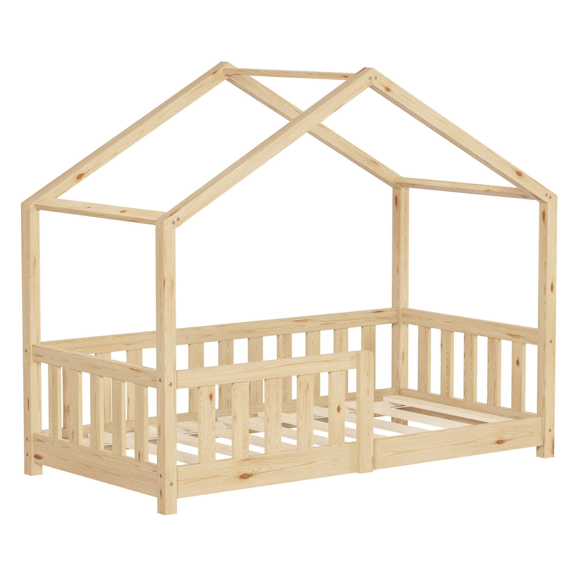 HAUSBETT 70x140 cm Natur aus Kiefernholz mit Rausfallschutz - Beige, Holz (70/140cm) - ML-DESIGN