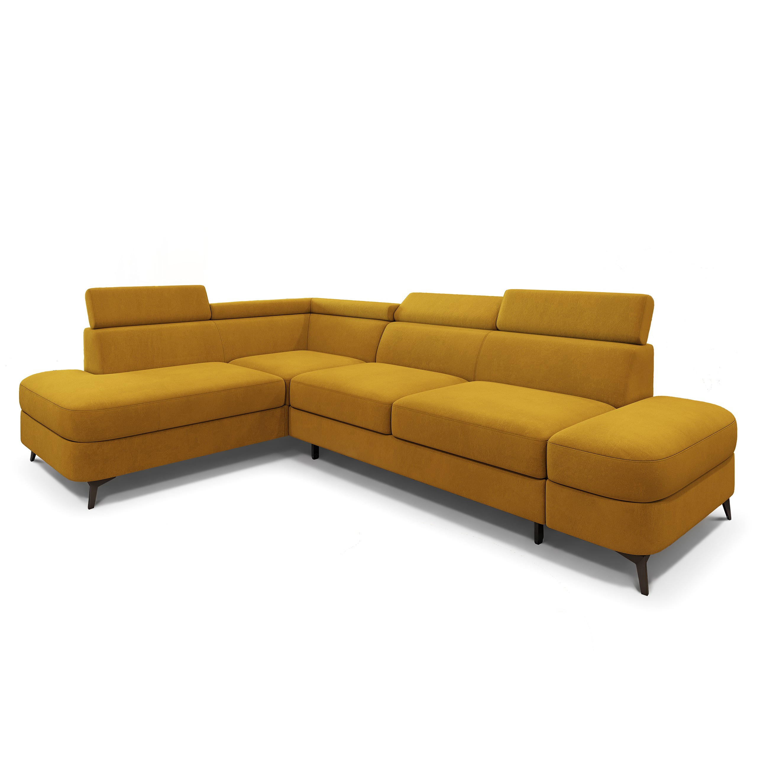 ECKSOFA AVISE MV L-S Gelb Velours-Stoff mit Schlaffunktion - Gelb, Holzwerkstoff/Textil (268/195cm) - MASSENO