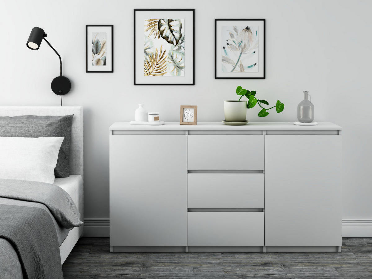 KOMMODE Weiß 120 cm – Sideboard mit 2 Türen und 3 Schubladen - Weiß, Holzwerkstoff (120/76/35cm) - EMIX24