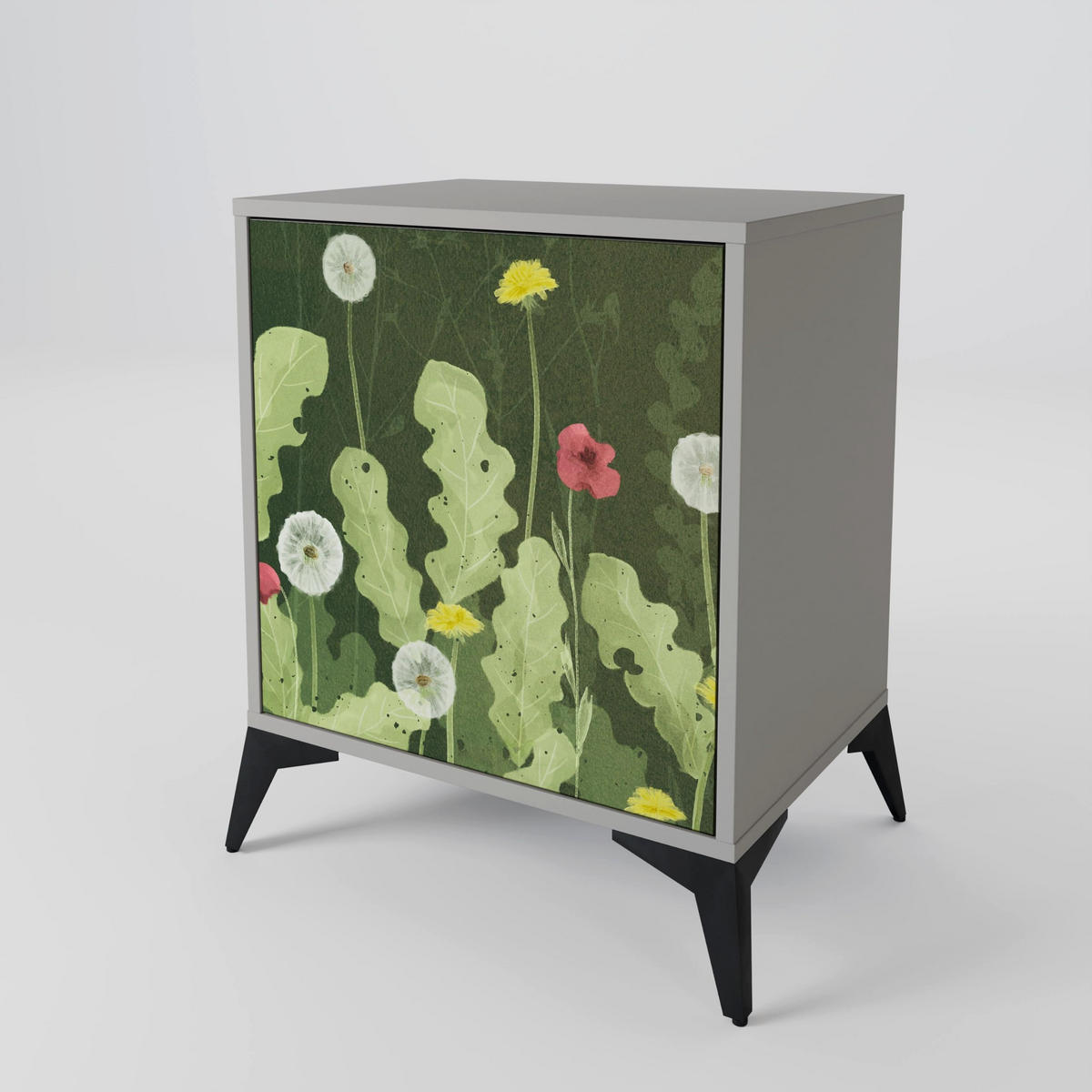 SIDEBOARD DANDELION AMUSE, Grau, 57,5x42x67,5 cm, Schwarze Metall-Rahmenfüße - Multicolor/Schwarz, Holzwerkstoff/Metall (57.5/67.5/42cm) - SpaceRebels