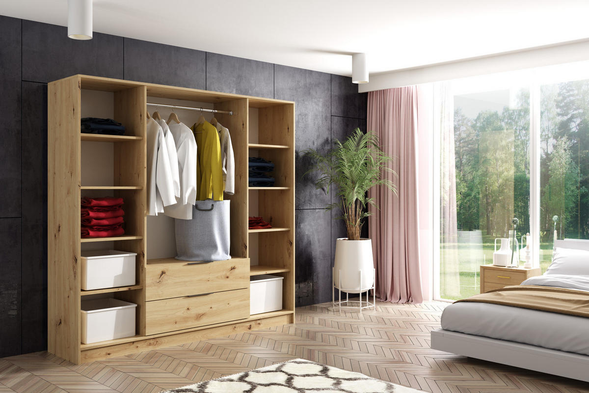 KLEIDERSCHRANK NOA - 200 cm - Eiche Artisan|Schwarz - Schwarz/Eiche Artisan, Holzwerkstoff (200/200/51cm) - ALTDECOR