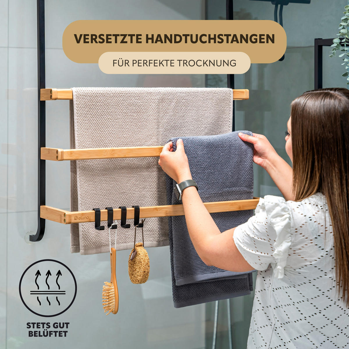 HANDTUCHHALTER, schwarz, Metall - Schwarz, Metall (63.5/77.5/21cm) - eluno