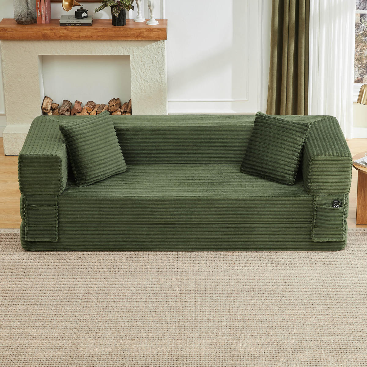 SCHLAFSOFA DE-34899 quadratisch mit Bettfunktion Grün - Grün, Textil (200/60/76cm) - ComfortXL