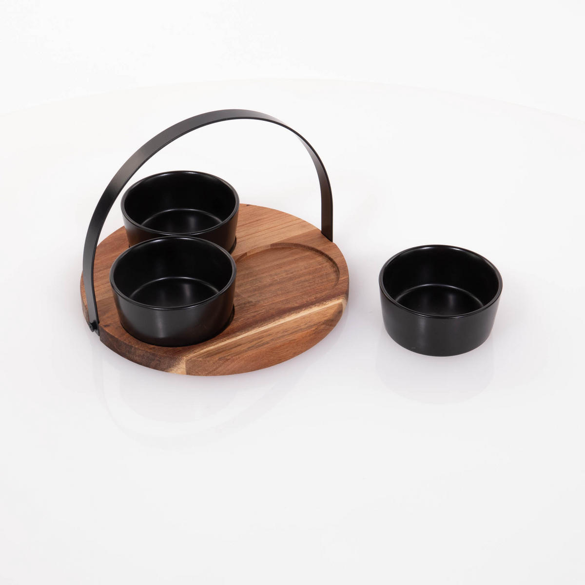 SCHÜSSEL mit Holztablett Schwarz 20/20/4 cm - Schwarz, Keramik (20/4/20cm) - Excellent Houseware