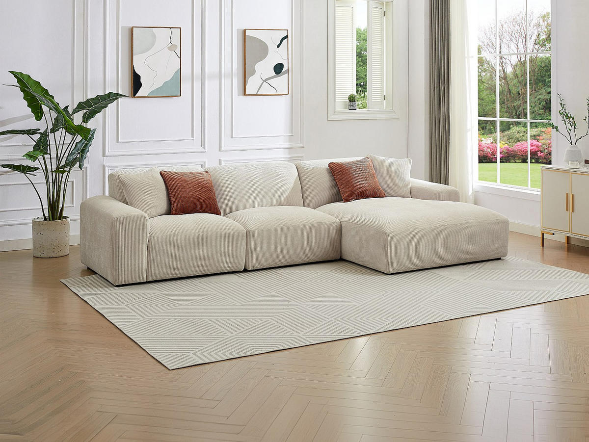 SOFA - 6 Personen - samt - beige Tirono - Beige, Kunststoff/Textil (325/80/165cm) - Vente-Unique