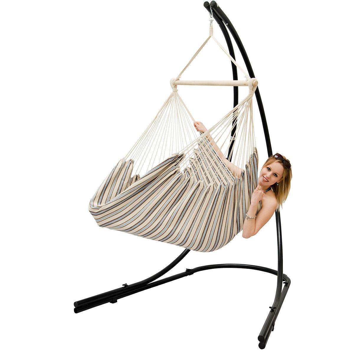 XL HÄNGESTUHL mit Gestell 210/140 cm , Sandfarben/Schwarz - Multicolor, Textil (140/210/160cm) - Amanka