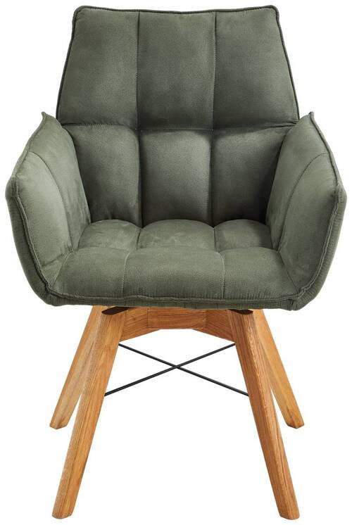 Chaise avec accoudoirs en tissu olive et pieds chêne sauvage - Waldwelt