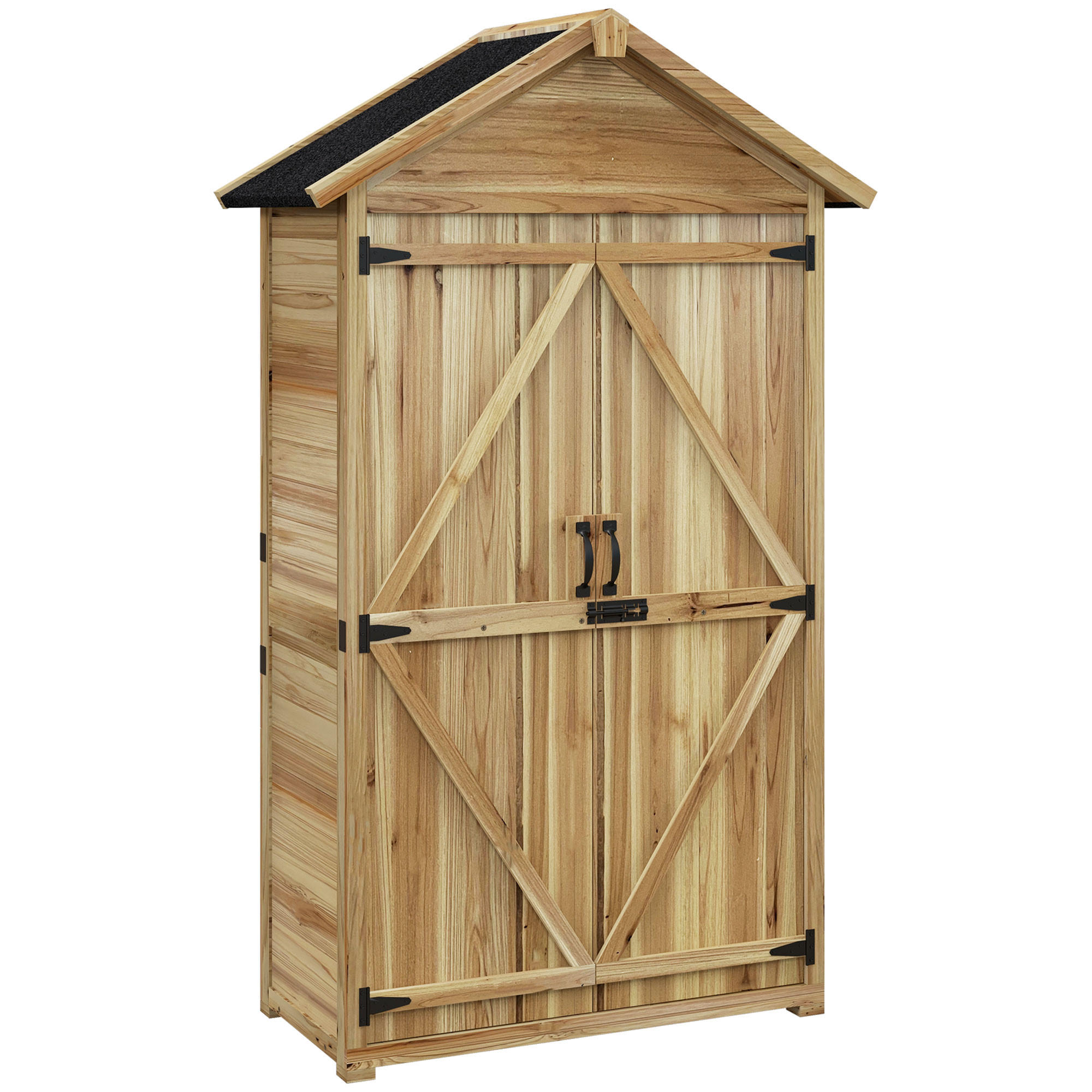 GARTENSCHRANK, 0,43m² Holz-Geräteschuppen, Gartenhaus mit Asphaltdach, Natur - Naturfarben, Holz (54/177/102cm) - Outsunny