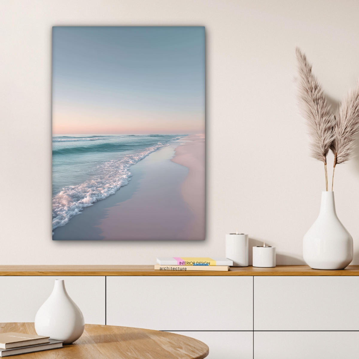 LEINWANDBILD Küstenlinie - Pastell - Wasser Wandbild Wohnzimmer 60x80 cm - Pastellblau, Textil (60/80cm) - MuchoWow