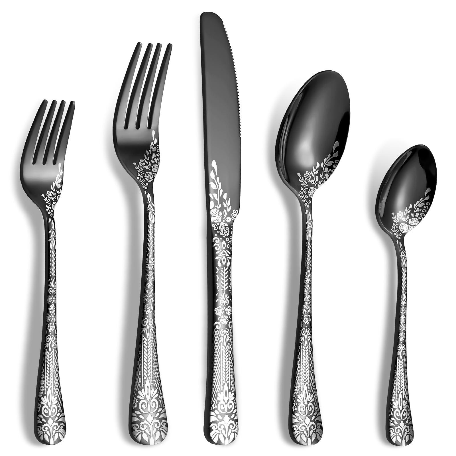 BESTECKSET 20-teilig Edelstahl - Schwarz, Metall - Kaket