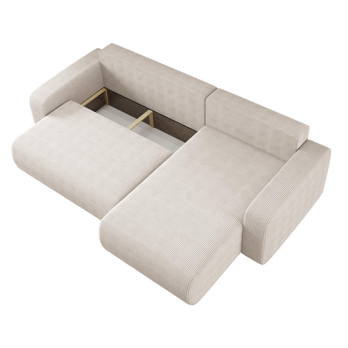 SCHLAFSOFA MILANO XL und bettkasten stoff Poso Dicker Cord Beige Rechts - Beige, Holz (274/82/145cm) - Kaiser Möbel