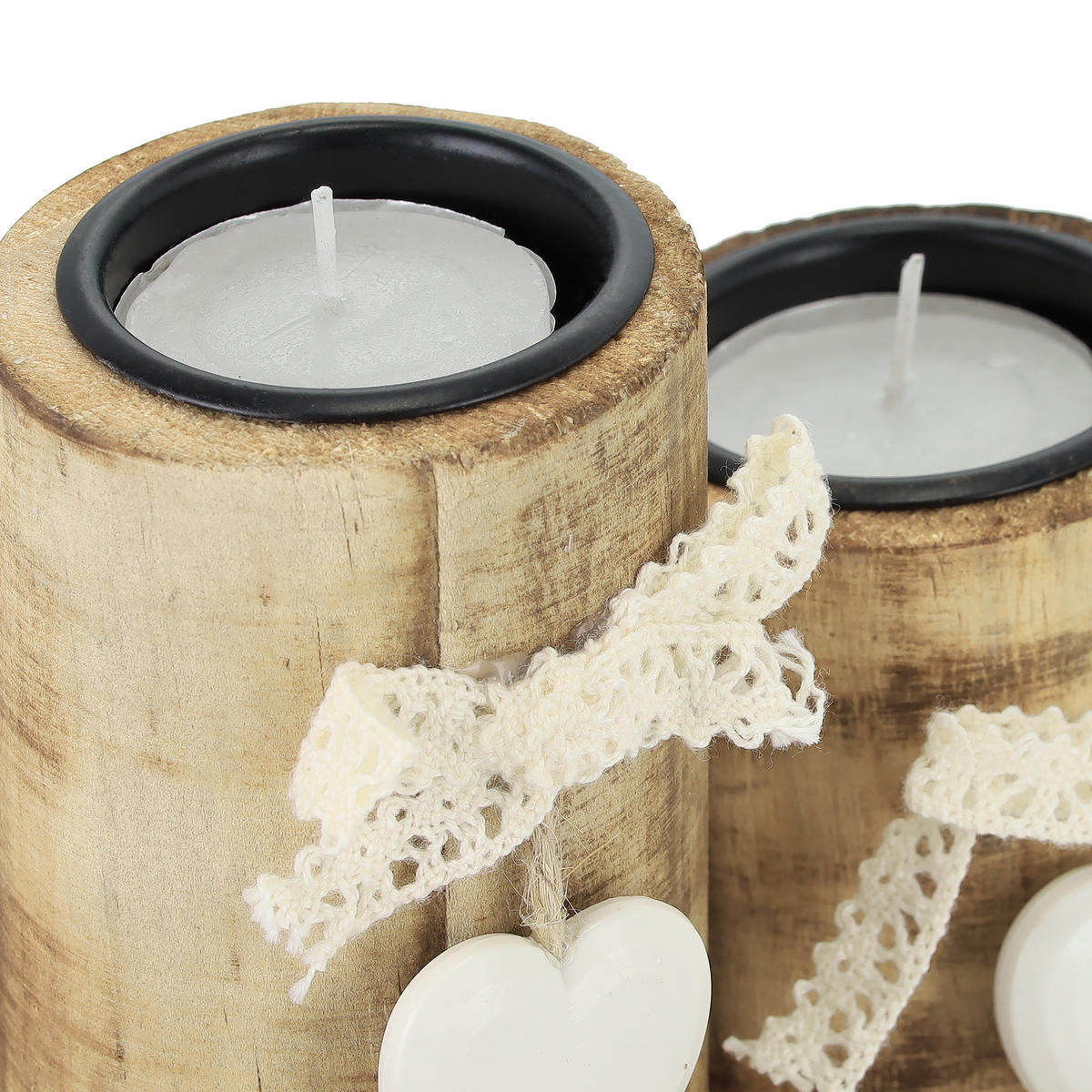 TEELICHTHALTER - Hellbraun, Holzwerkstoff/Stein (13cm) - Relaxdays