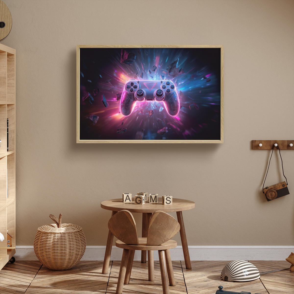 NÁSTĚNNÁ LAMPA S AKUMULÁTOREM Controller - Neon - Explosion - Abstraktní 100x70 cm - fialová, kompozitní dřevo (100/70/8cm)