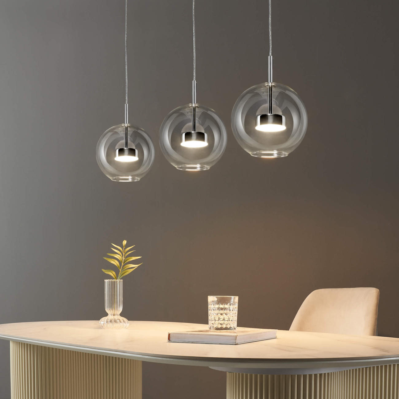 HÄNGELEUCHTE Gica, Transparent und verchromt, 84cm - Transparent, Glas (84/20/26cm) - KOSILUM