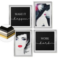 WANDBILDER 4er Set - 50x50 cm & 40x60 cm Silberner Rahmen - Porträts von Frauen mit Lippen - Silberfarben, Kunststoff (50/50cm) - ArtPrintCave