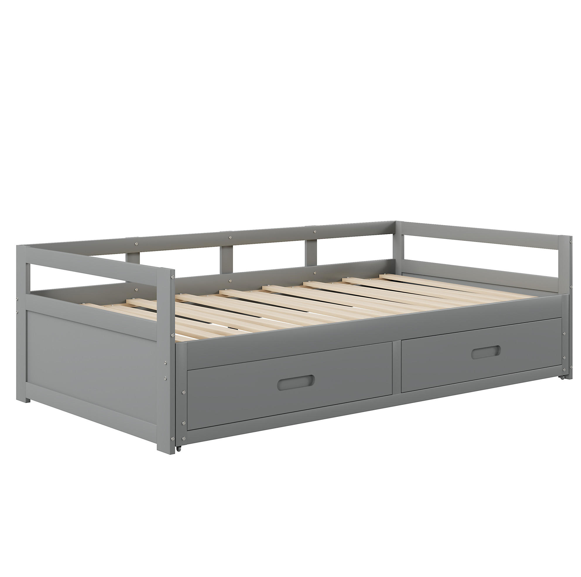 HOLZBETT 90/200 cm ausziehbar mit 2 Schubladen & Lattenrost in Grau - Grau, Holz (90/200cm) - BEAOK