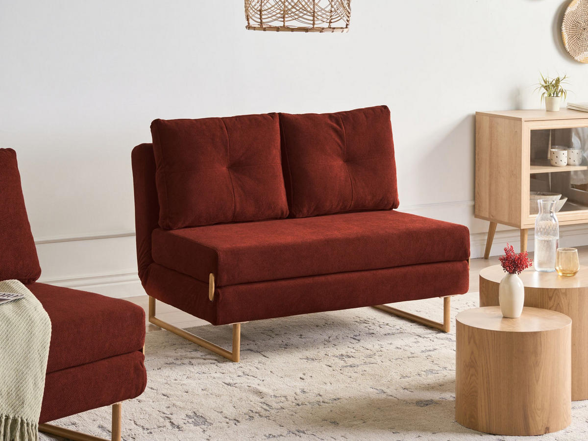 SCHLAFSOFA 2-Sitzer Stoff Rot Jerslev - Hellbraun/Rot, Textil (120/87/84cm) - Beliani