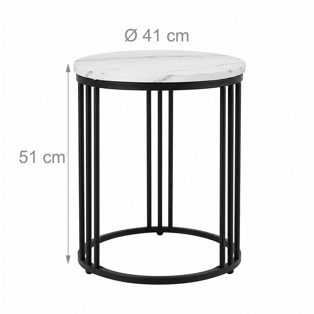 BEISTELLTISCH Schwarz Weiß Marmoroptik 51x41 cm - Weiß, Holzwerkstoff/Metall (41/41/51cm) - Relaxdays